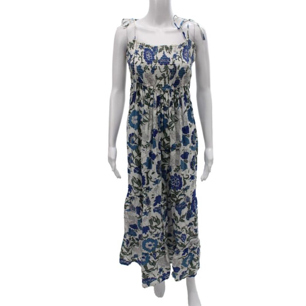 Roberta Roller Rabbit Women Maxi Dress Blue Floral Square Neck Size S